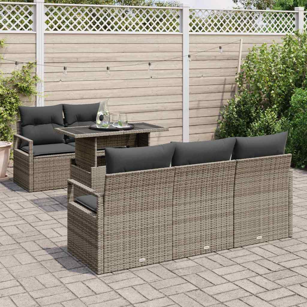 Kerti Kanapé Szett párnával tárolóval 6 pcs Szürke Poli rattan