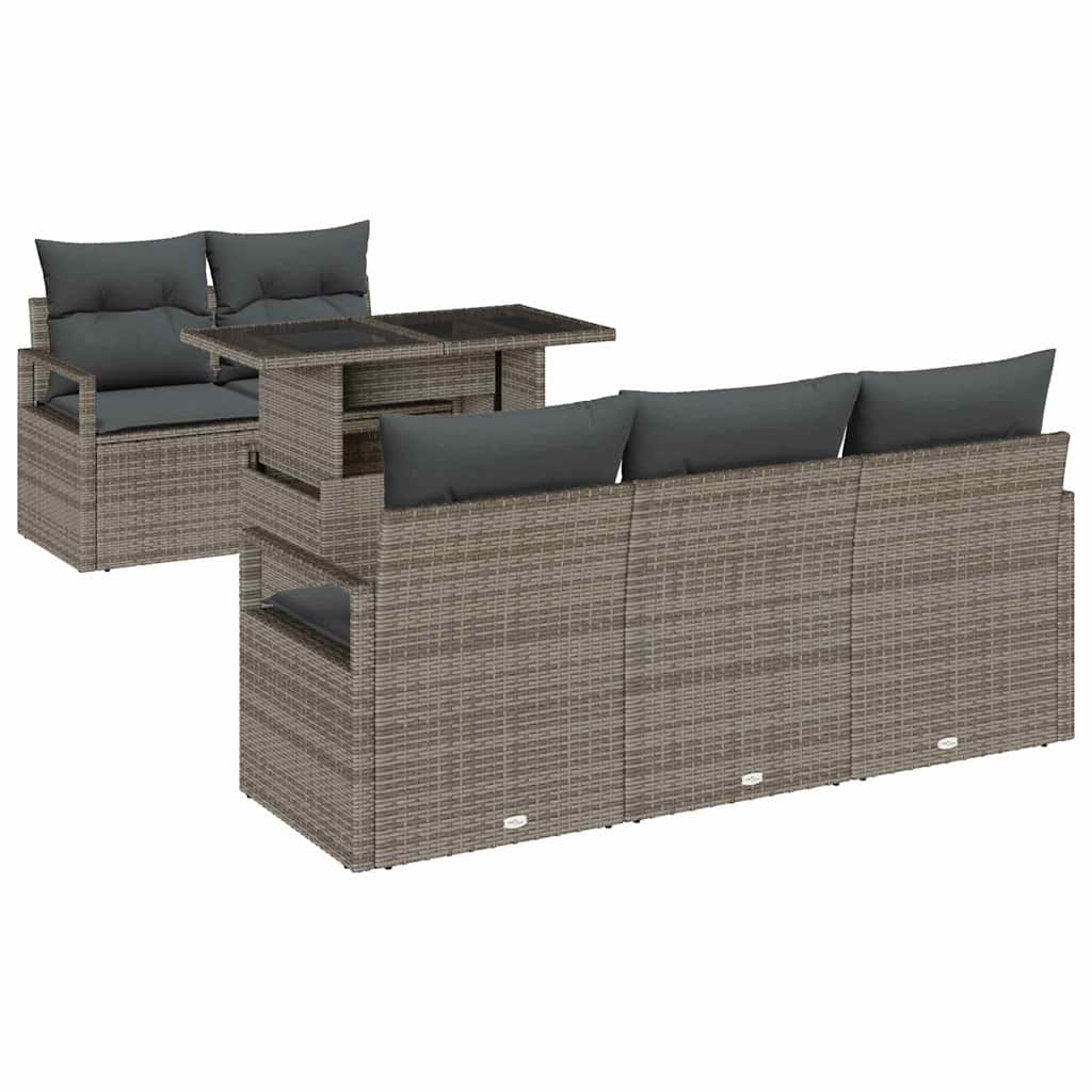 Kerti Kanapé Szett párnával tárolóval 6 pcs Szürke Poli rattan