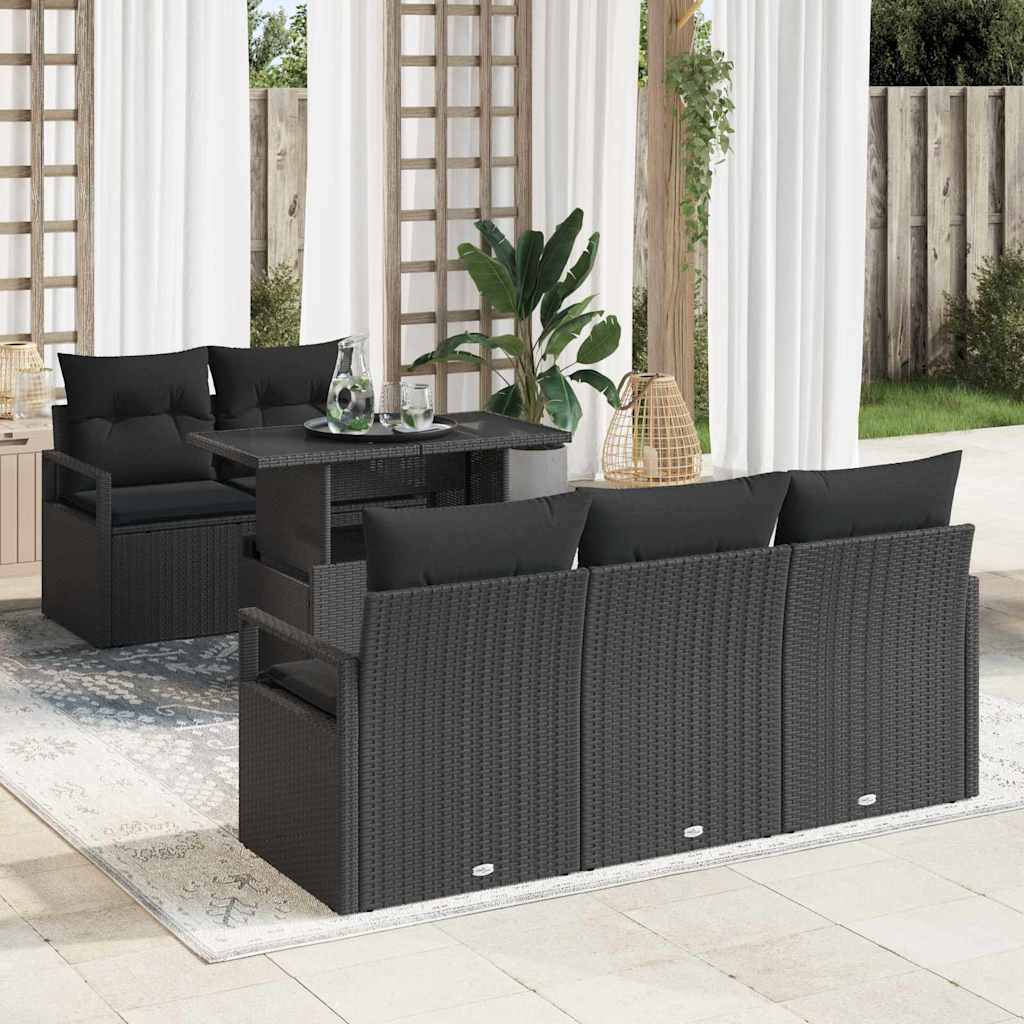 Kerti Kanapé Szett párnával tárolóval 6 pcs Fekete Poli rattan