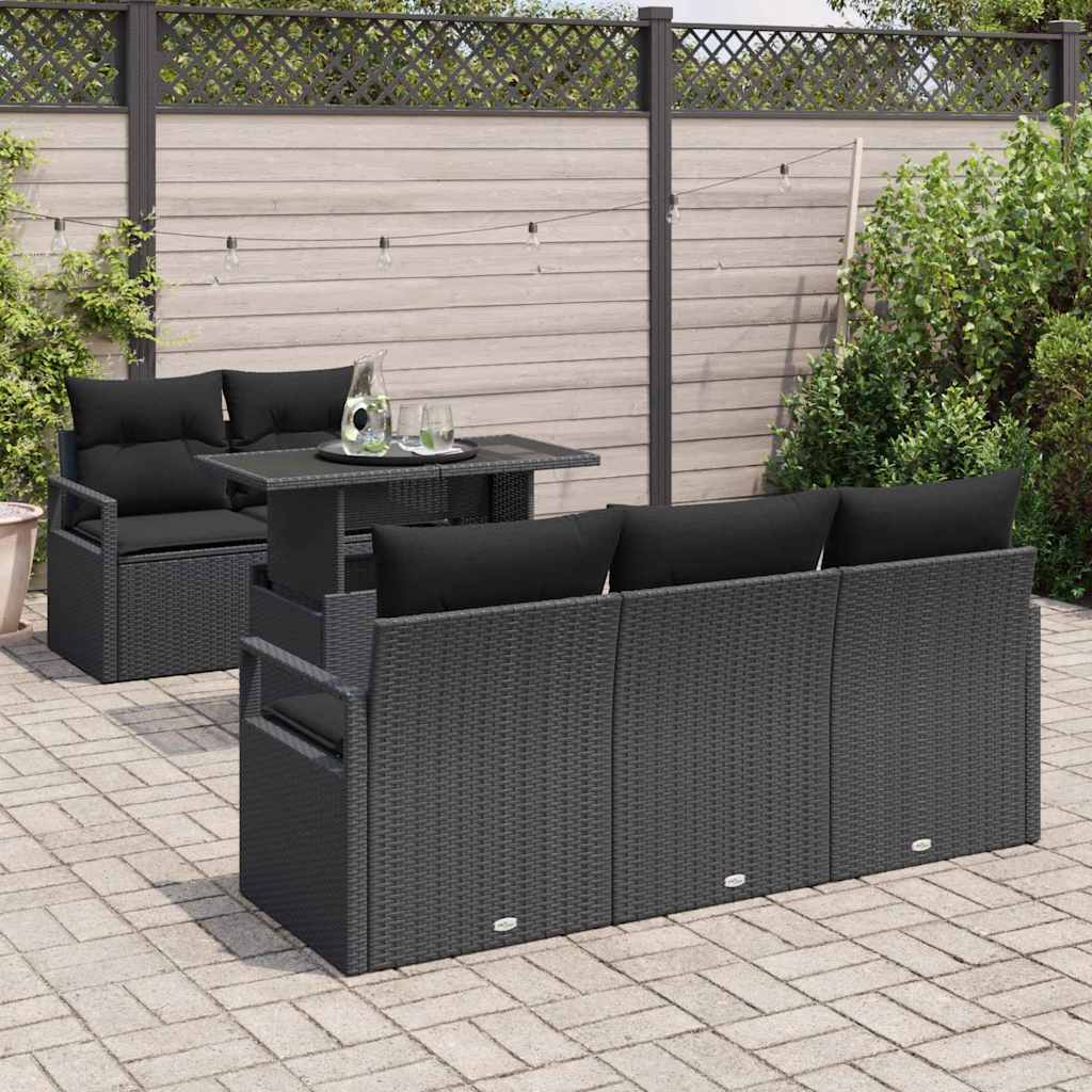 Kerti Kanapé Szett párnával tárolóval 6 pcs Fekete Poli rattan