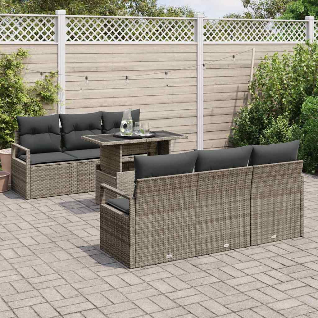 Kerti Kanapé Szett párnával tárolóval 7 pcs Szürke Poli rattan