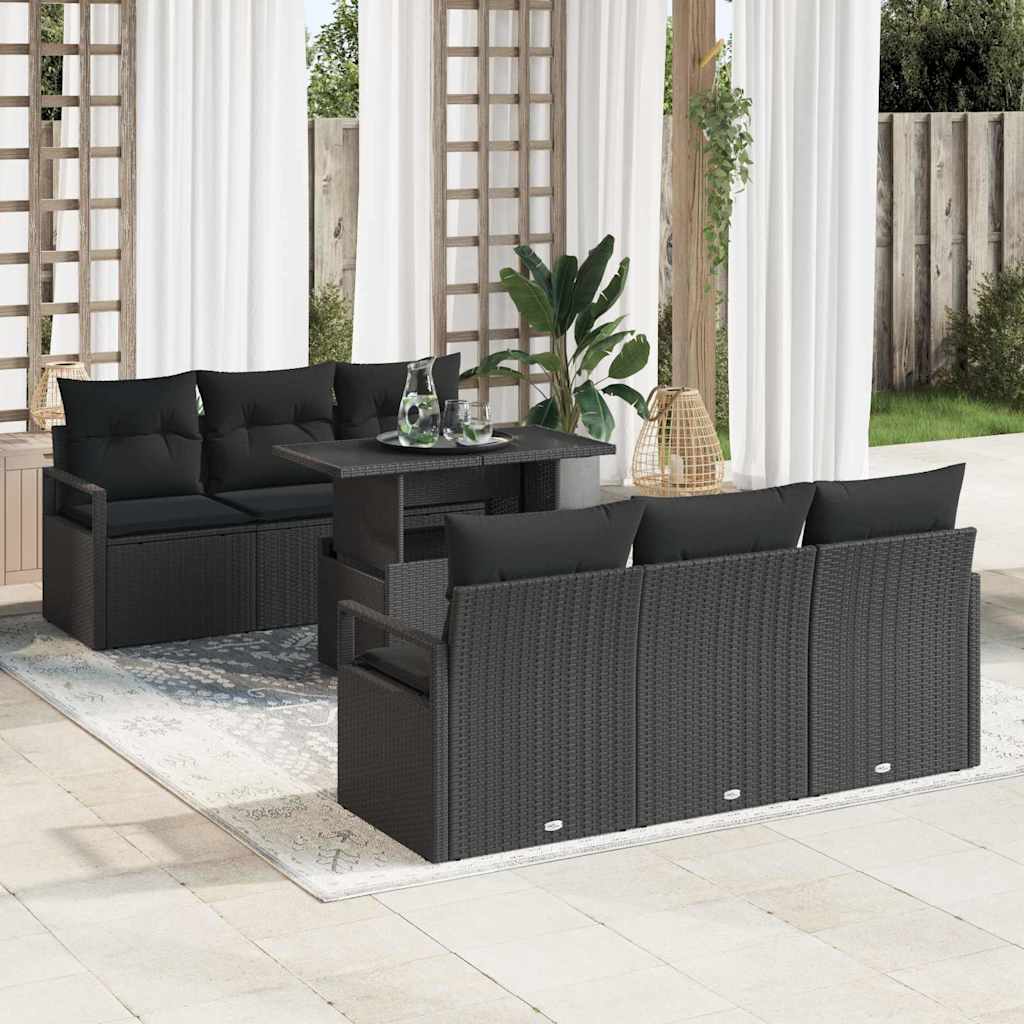 Kerti Kanapé Szett párnával tárolóval 7 pcs Fekete Poli rattan