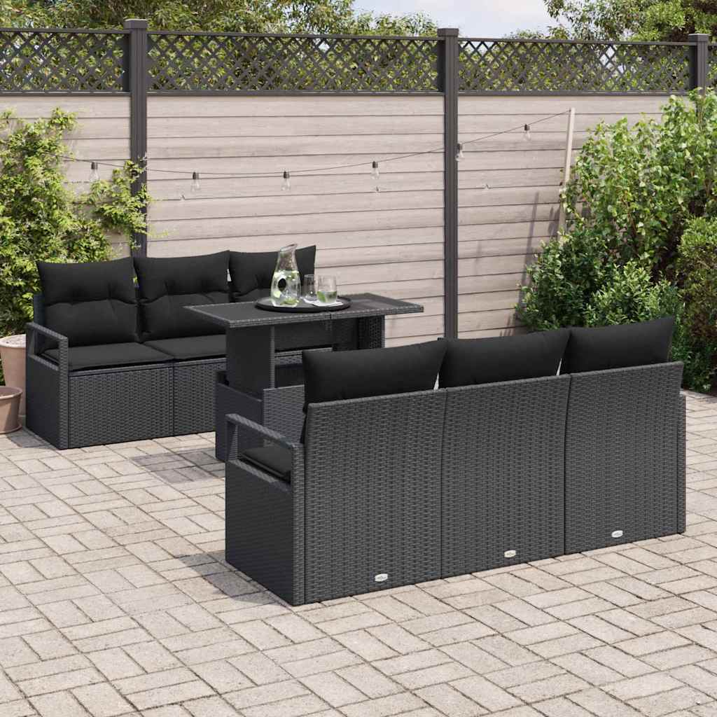 Kerti Kanapé Szett párnával tárolóval 7 pcs Fekete Poli rattan