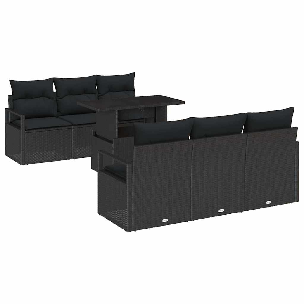 Kerti Kanapé Szett párnával tárolóval 7 pcs Fekete Poli rattan