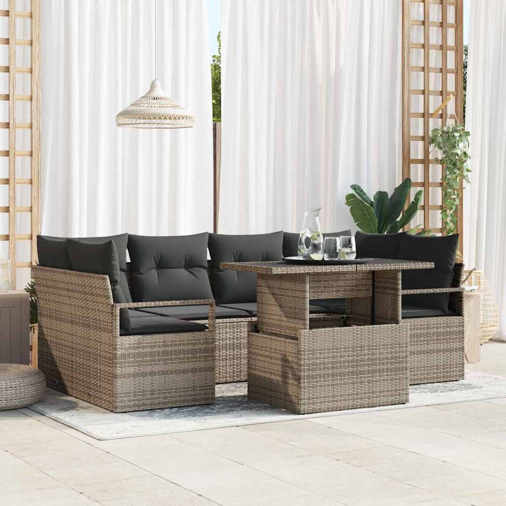 Kerti Kanapé Szett tárolóval 7 pcs Szürke Poli rattan