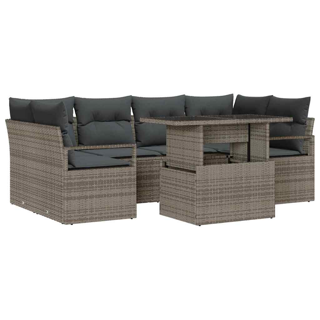 Kerti Kanapé Szett tárolóval 7 pcs Szürke Poli rattan