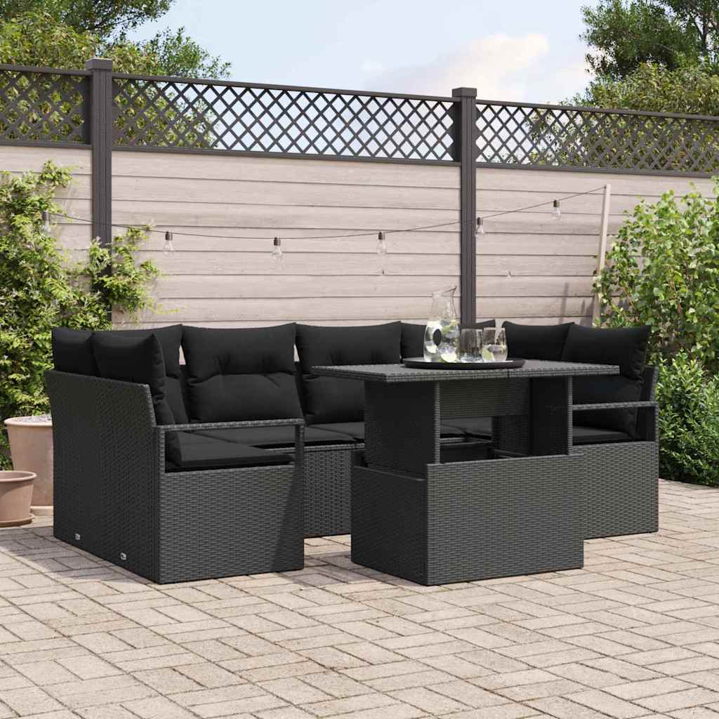 Kerti Kanapé Szett tárolóval 7 pcs Fekete Poli rattan