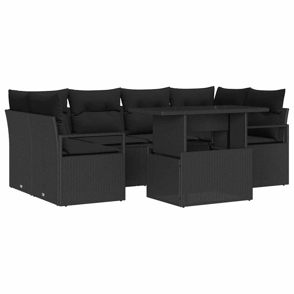 Kerti Kanapé Szett tárolóval 7 pcs Fekete Poli rattan