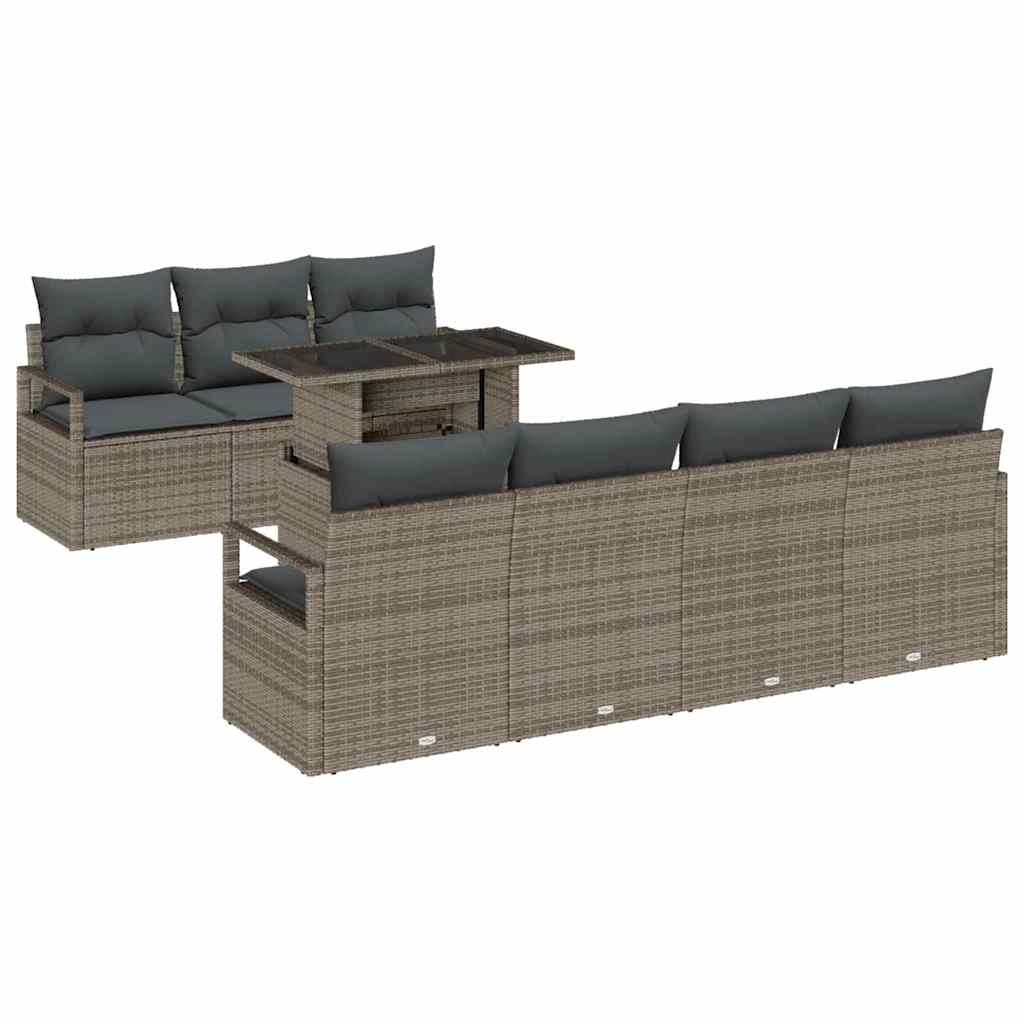 Kerti Kanapé Szett párnával tárolóval 8 pcs Szürke Poli rattan