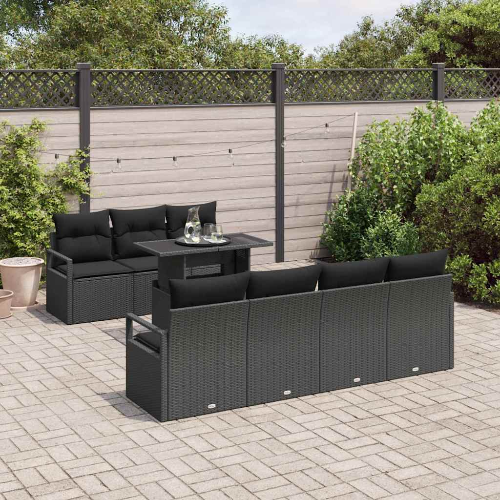 Kerti Kanapé Szett párnával tárolóval 8 pcs Fekete Poli rattan