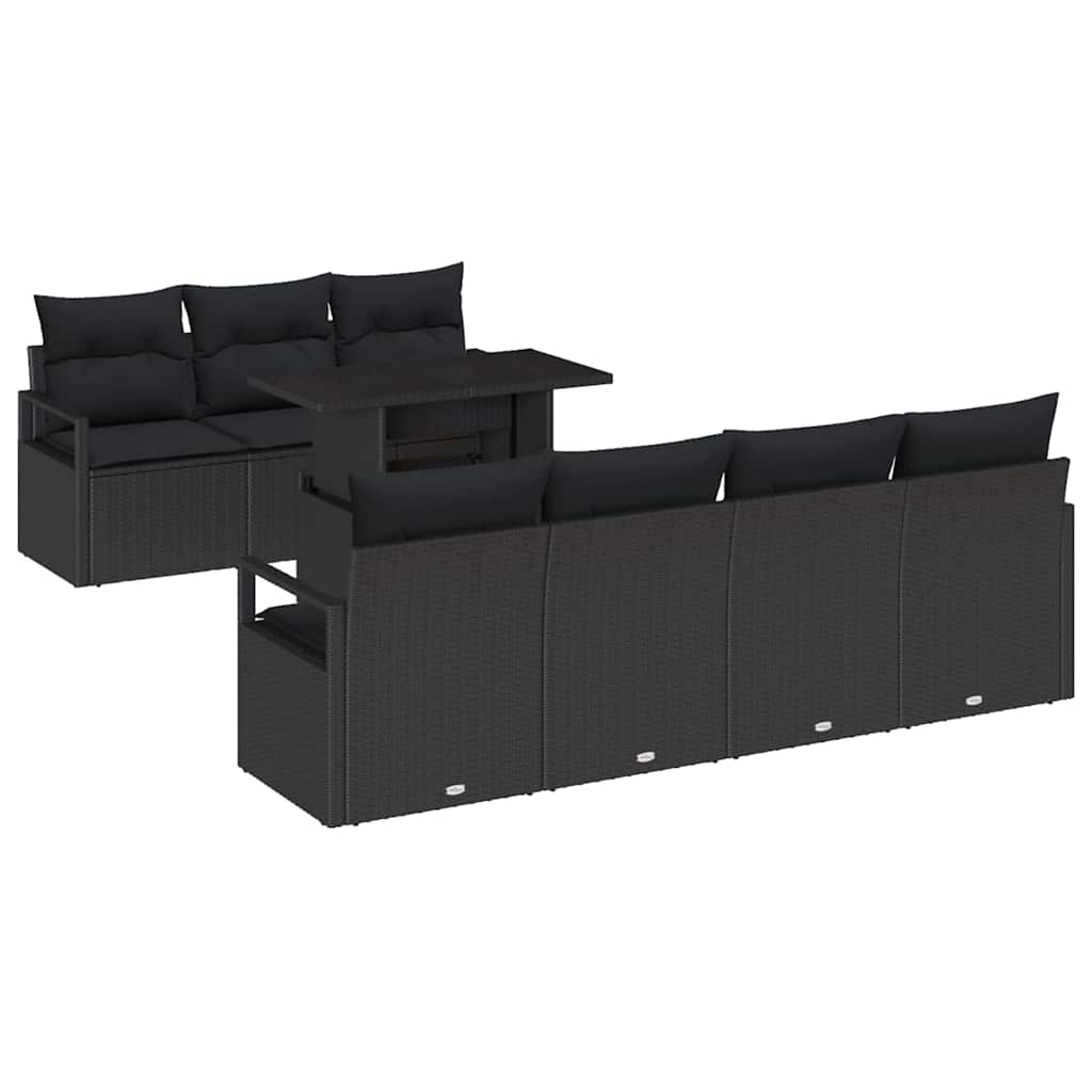 Kerti Kanapé Szett párnával tárolóval 8 pcs Fekete Poli rattan