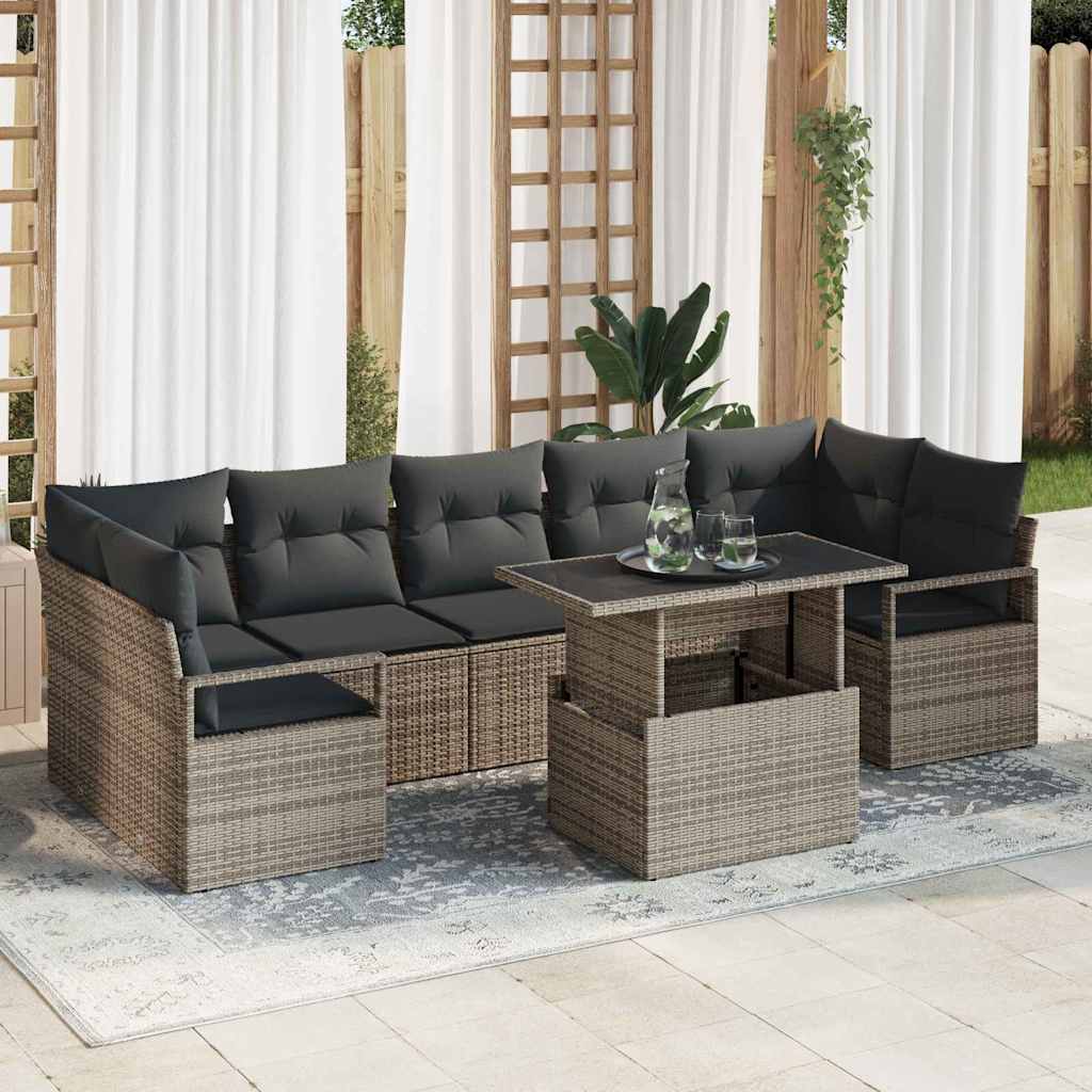 Kerti Kanapé Szett tárolóval 8 pcs Szürke Poli rattan