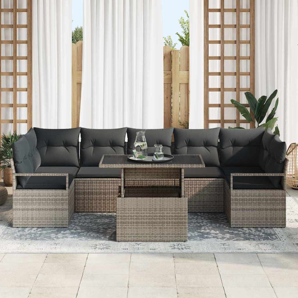 Kerti Kanapé Szett tárolóval 8 pcs Szürke Poli rattan