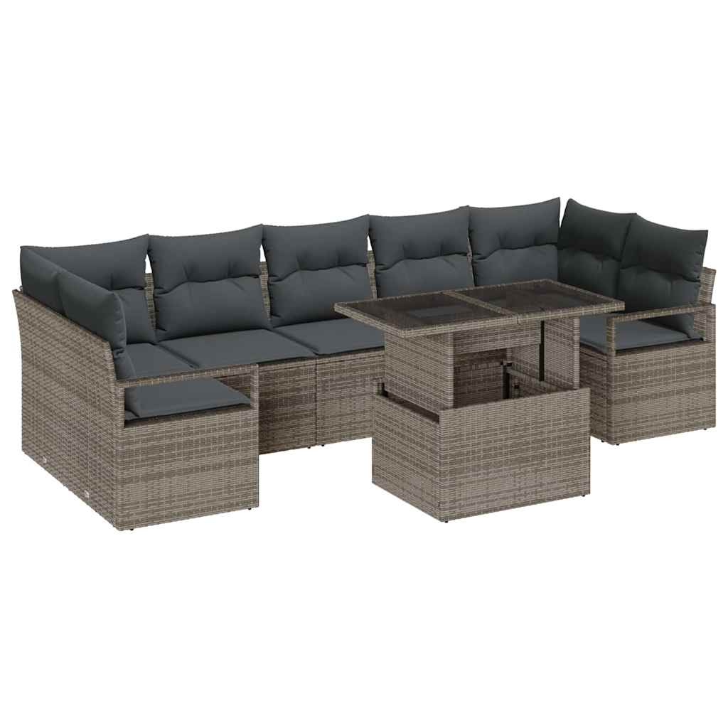 Kerti Kanapé Szett tárolóval 8 pcs Szürke Poli rattan