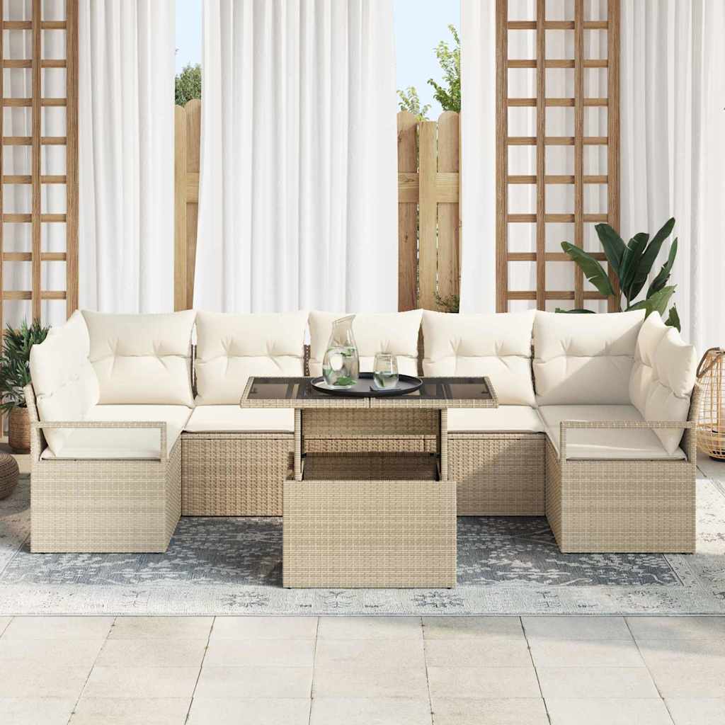 Kerti Kanapé Szett tárolóval 8 pcs Bézs Poli rattan