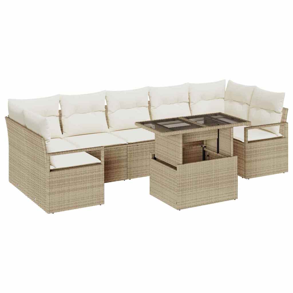 Kerti Kanapé Szett tárolóval 8 pcs Bézs Poli rattan