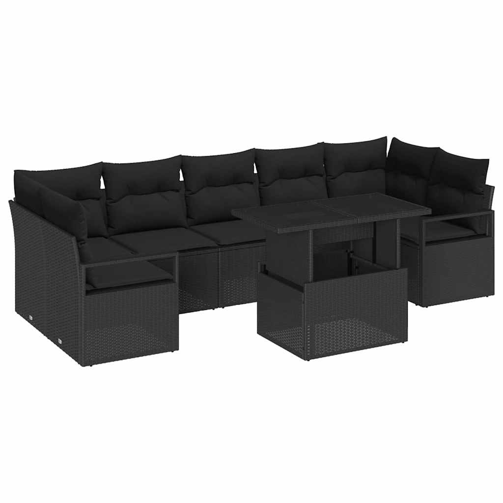 Kerti Kanapé Szett tárolóval 8 pcs Fekete Poli rattan