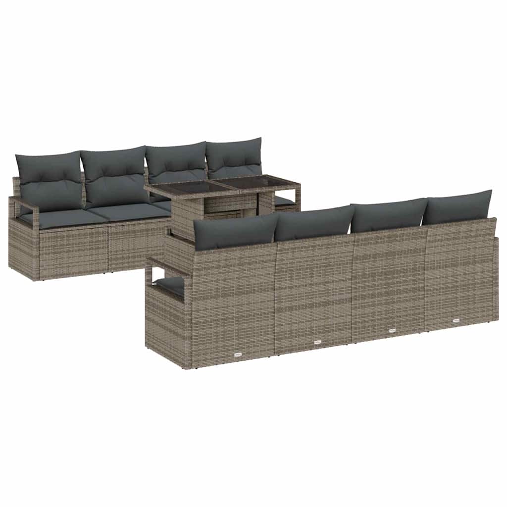 Kerti Kanapé Szett párnával tárolóval 9 pcs Szürke Poli rattan