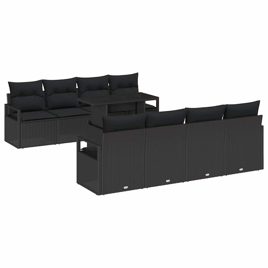 Kerti Kanapé Szett párnával tárolóval 9 pcs Fekete Poli rattan