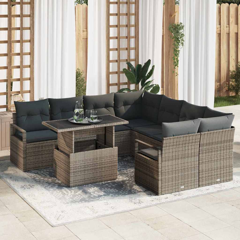 Kerti Kanapé Szett párnával tárolóval 9 pcs Szürke Poli rattan