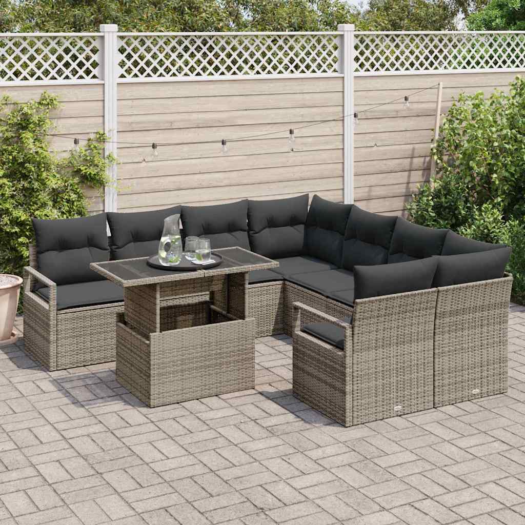 Kerti Kanapé Szett párnával tárolóval 9 pcs Szürke Poli rattan