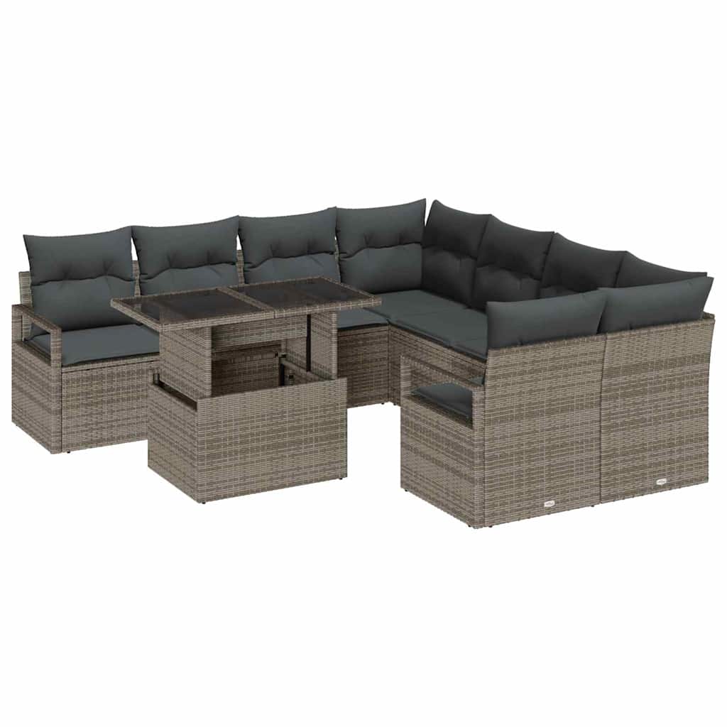 Kerti Kanapé Szett párnával tárolóval 9 pcs Szürke Poli rattan