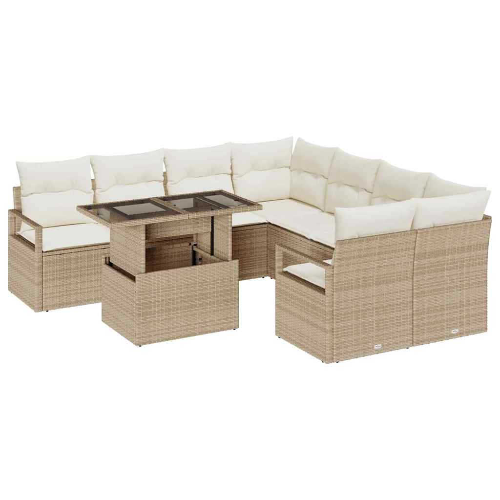 Kerti Kanapé Szett párnával tárolóval 9 pcs Bézs Poli rattan
