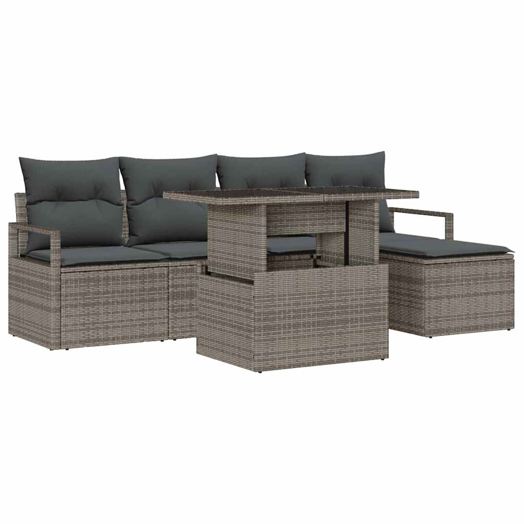 Kerti Kanapé Szett tárolóval 6 pcs Szürke Poli rattan