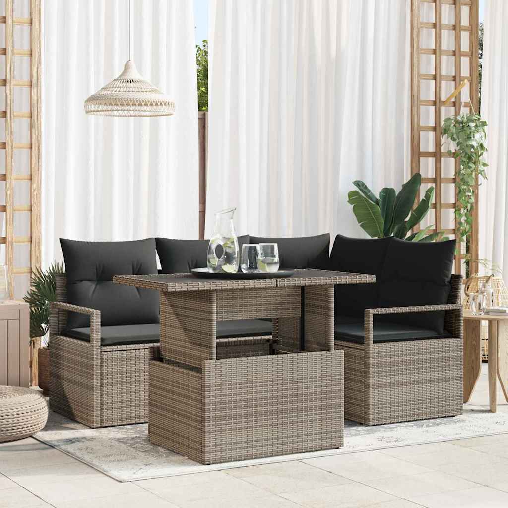 Kerti Kanapé Szett párnával tárolóval 5 pcs Szürke Poli rattan