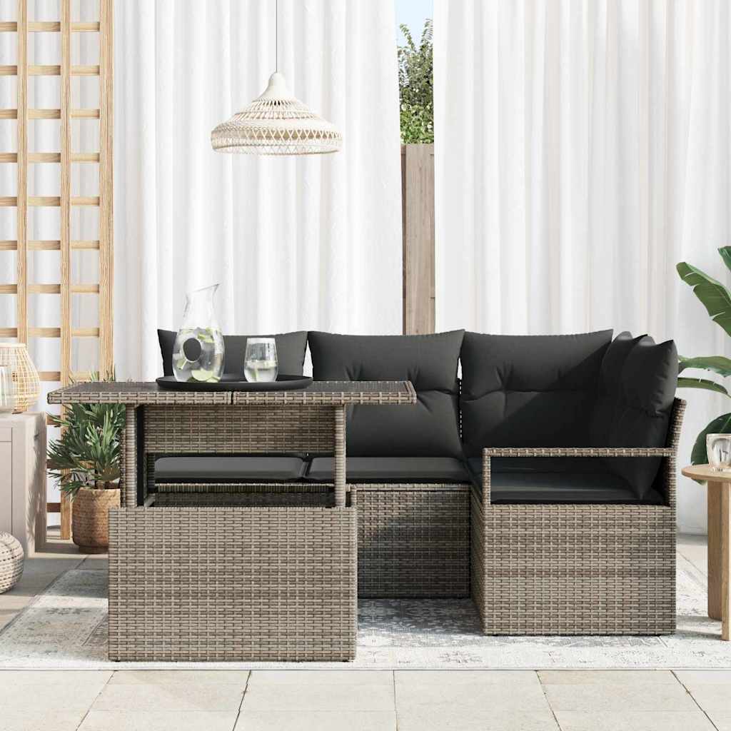 Kerti Kanapé Szett párnával tárolóval 5 pcs Szürke Poli rattan