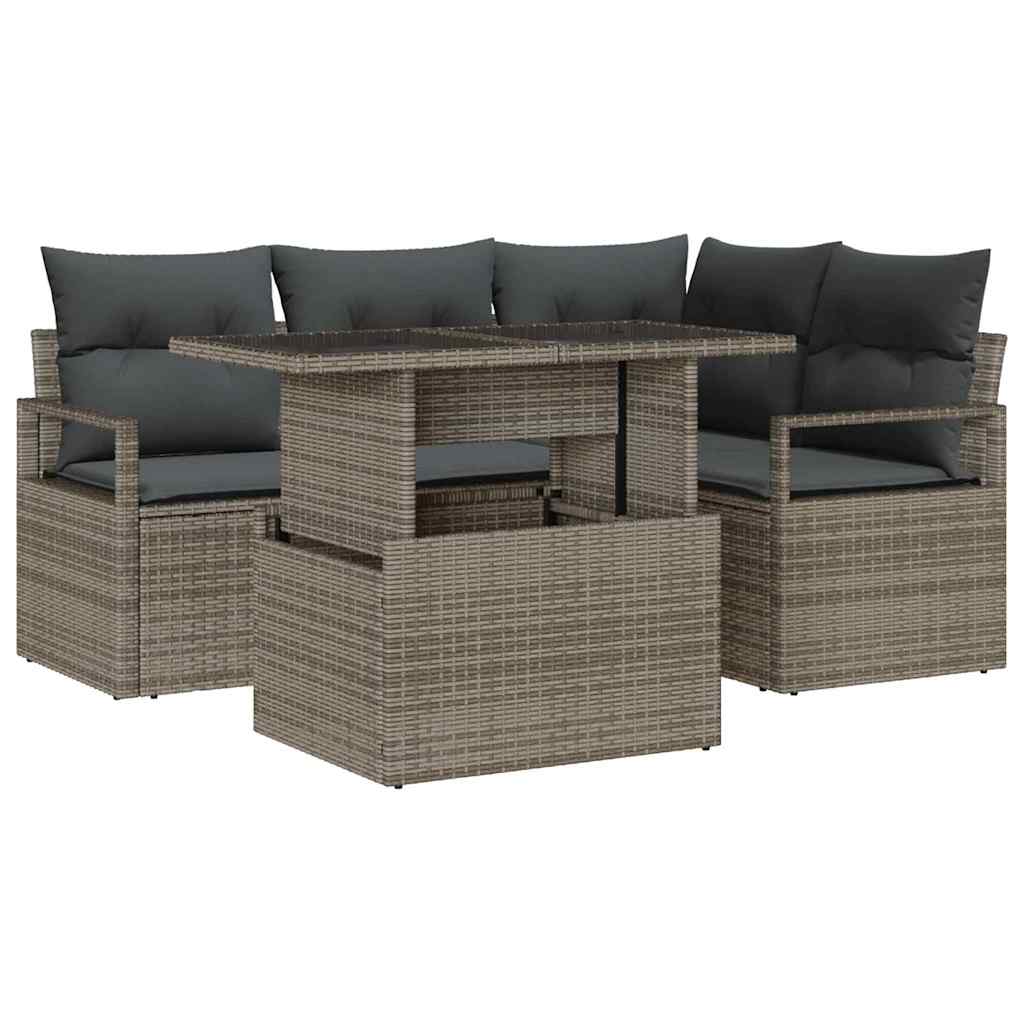 Kerti Kanapé Szett párnával tárolóval 5 pcs Szürke Poli rattan