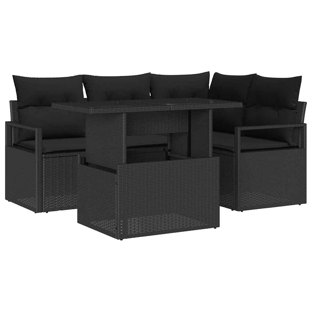 Kerti Kanapé Szett párnával tárolóval 5 pcs Fekete Poli rattan