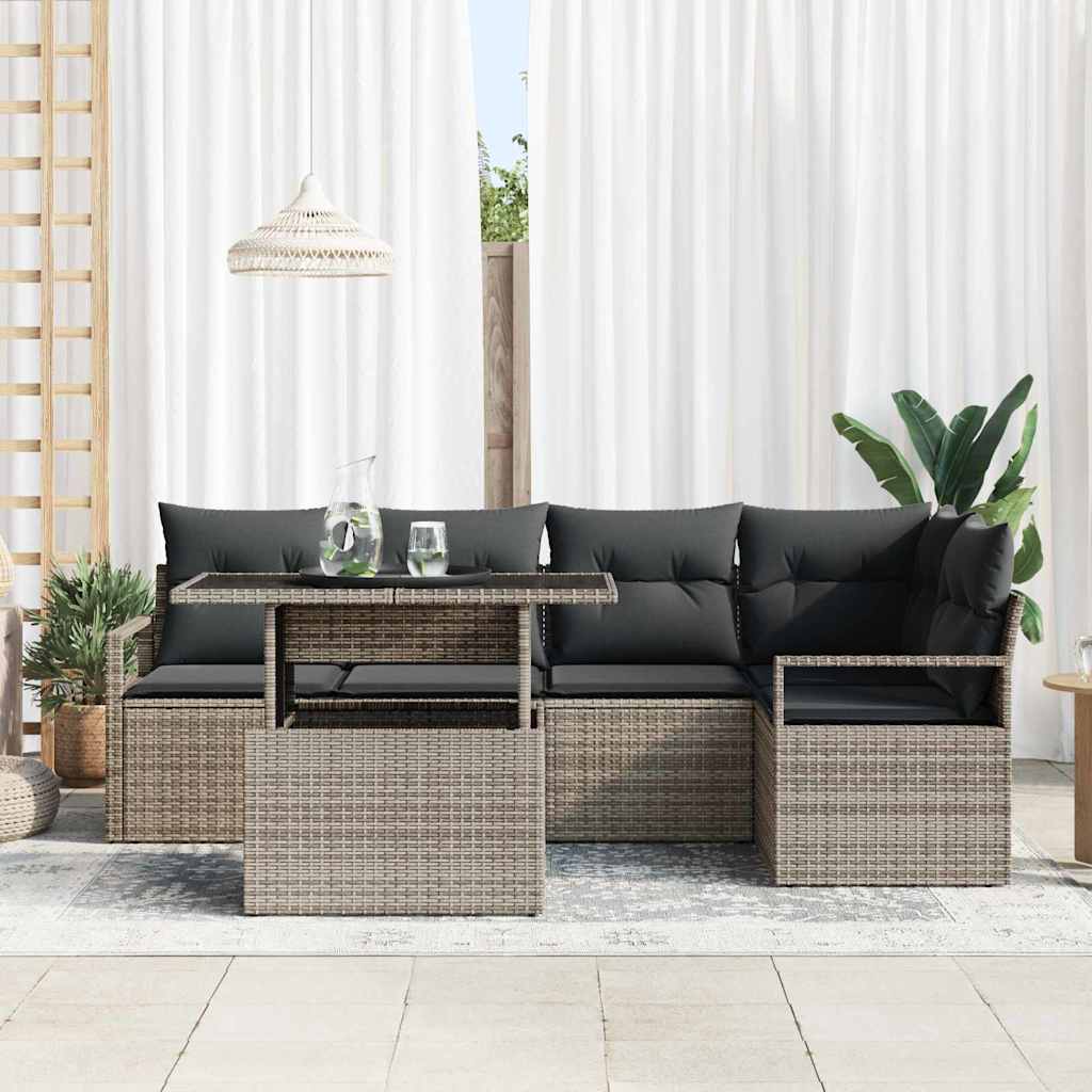 Kerti Kanapé Szett párnával tárolóval 6 pcs Szürke Poli rattan