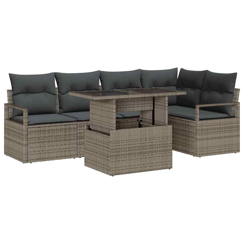Kerti Kanapé Szett párnával tárolóval 6 pcs Szürke Poli rattan