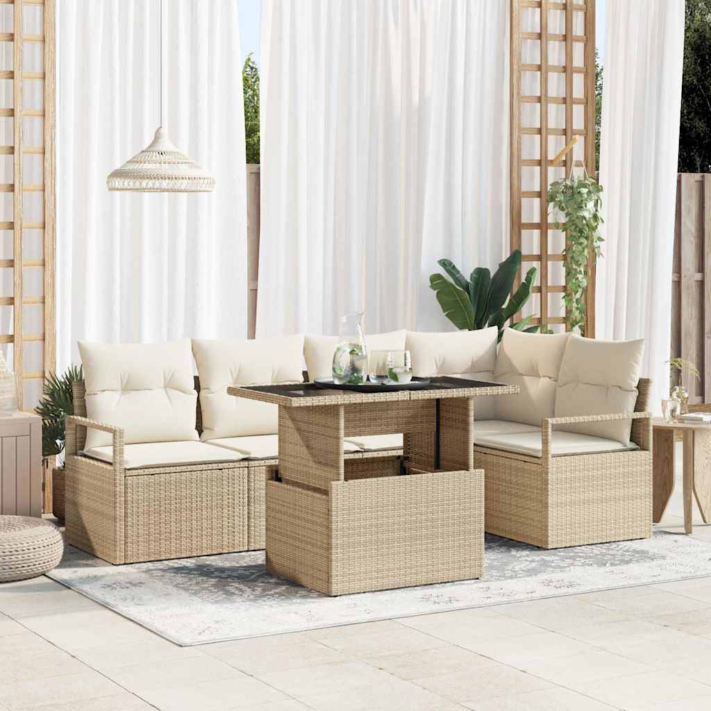 Kerti Kanapé Szett párnával tárolóval 6 pcs Bézs Poli rattan