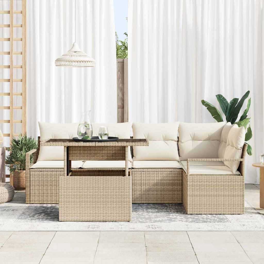 Kerti Kanapé Szett párnával tárolóval 6 pcs Bézs Poli rattan
