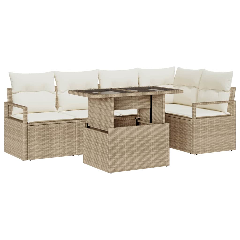 Kerti Kanapé Szett párnával tárolóval 6 pcs Bézs Poli rattan