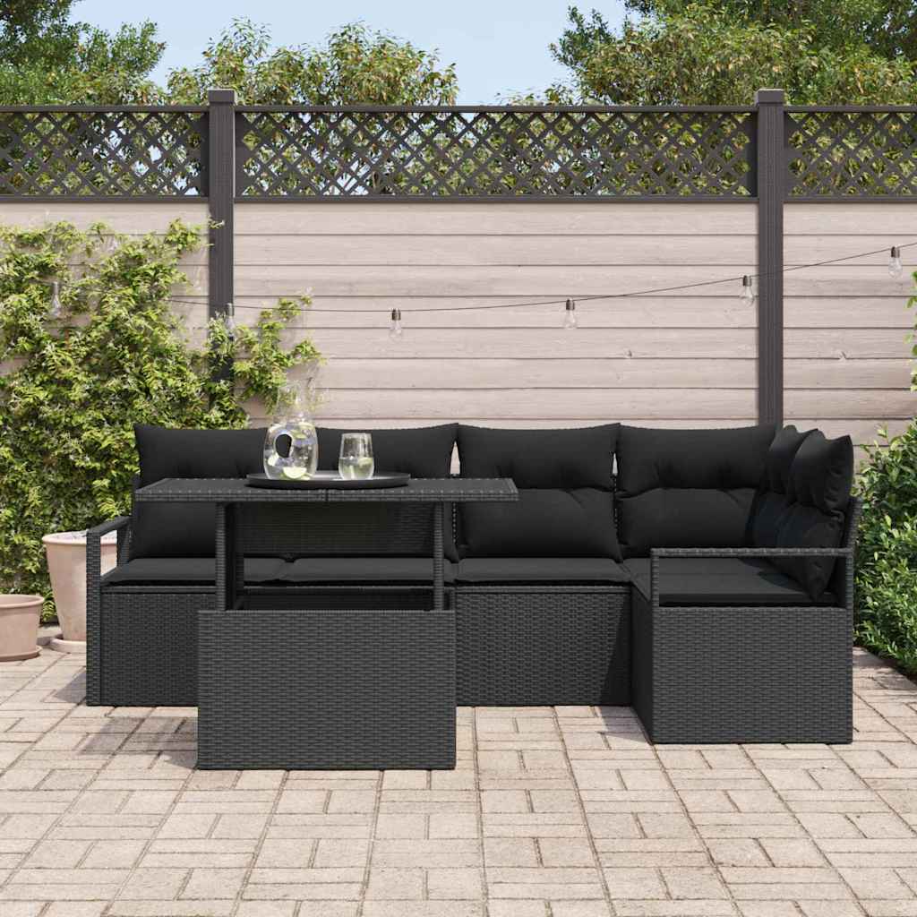 Kerti Kanapé Szett tárolóval 6 pcs Fekete Poli rattan