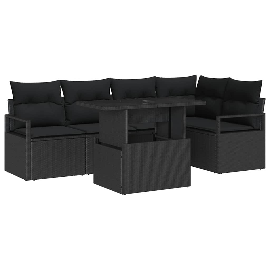 Kerti Kanapé Szett tárolóval 6 pcs Fekete Poli rattan
