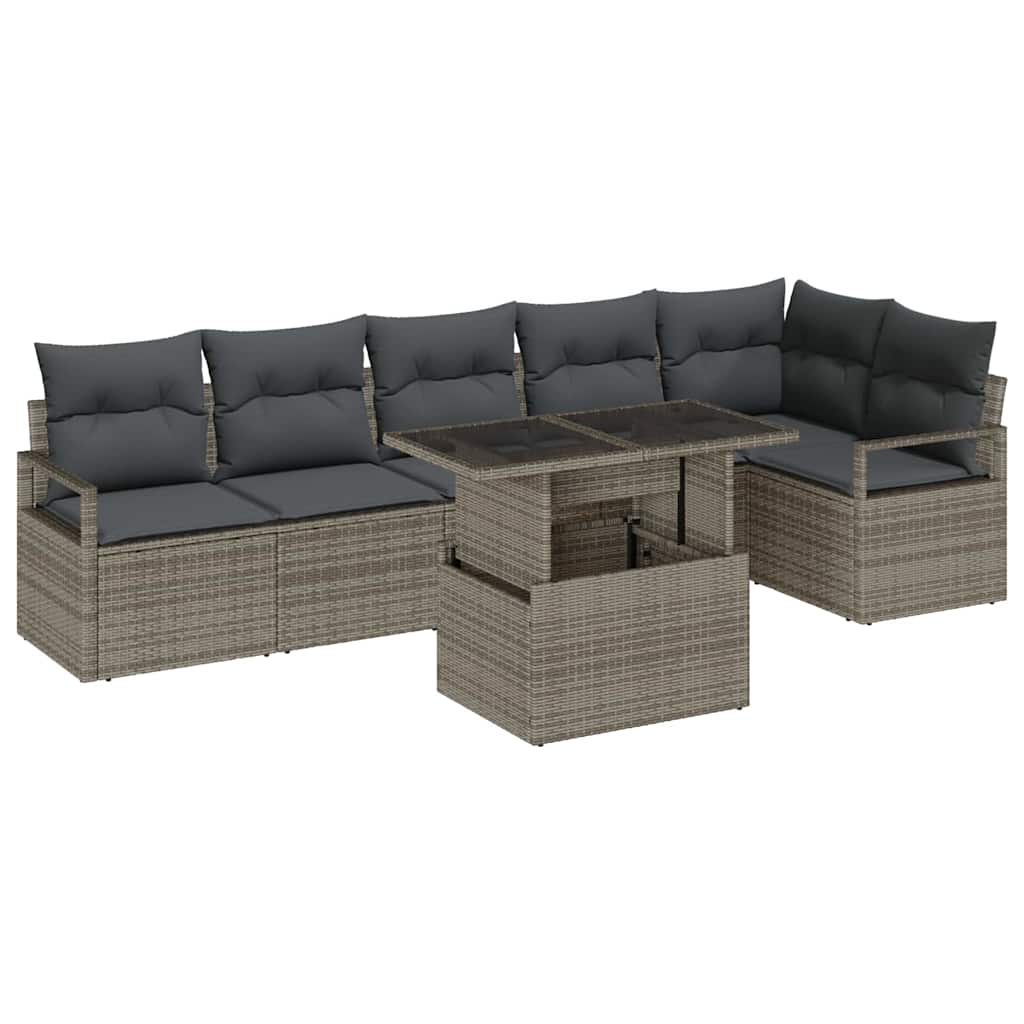 Kerti Kanapé Szett tárolóval 7 pcs Szürke Poli rattan
