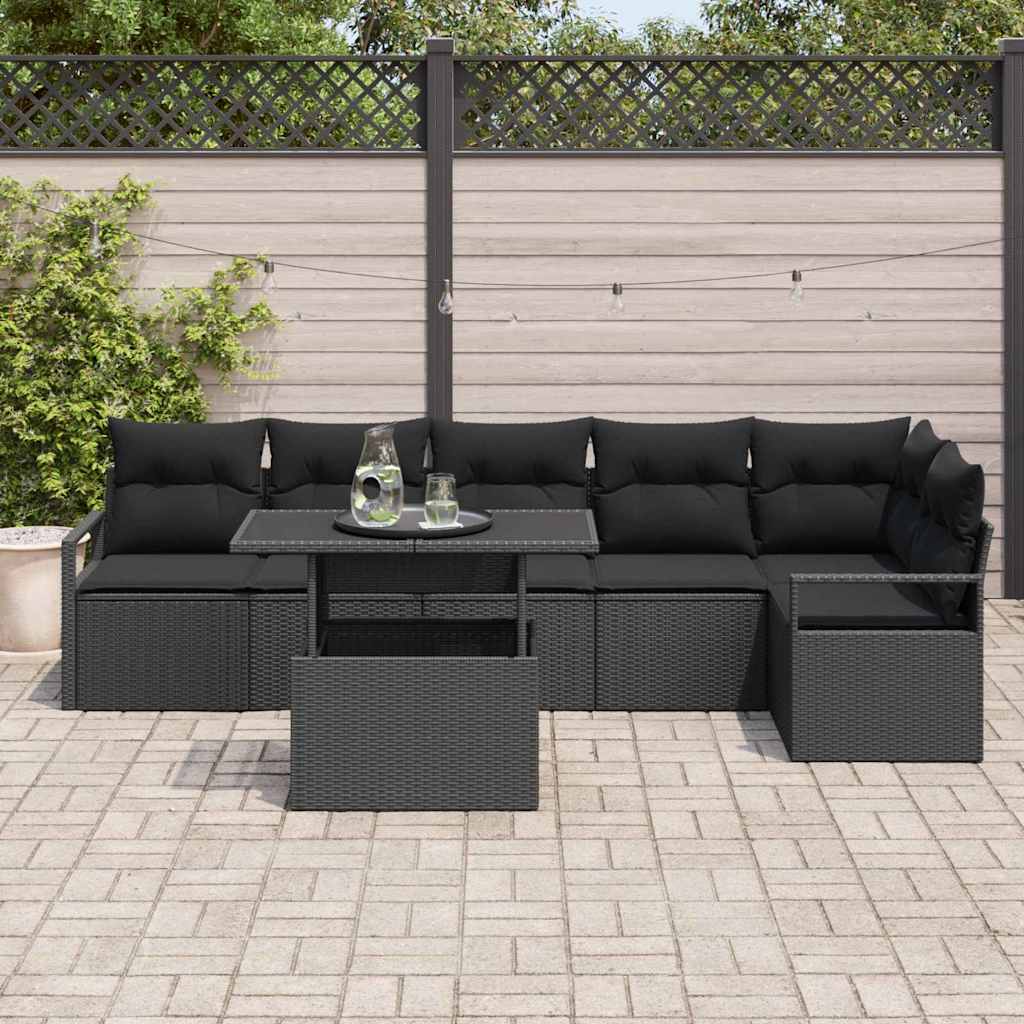 Kerti Kanapé Szett párnával tárolóval 7 pcs Fekete Poli rattan