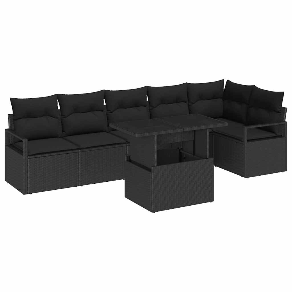 Kerti Kanapé Szett párnával tárolóval 7 pcs Fekete Poli rattan