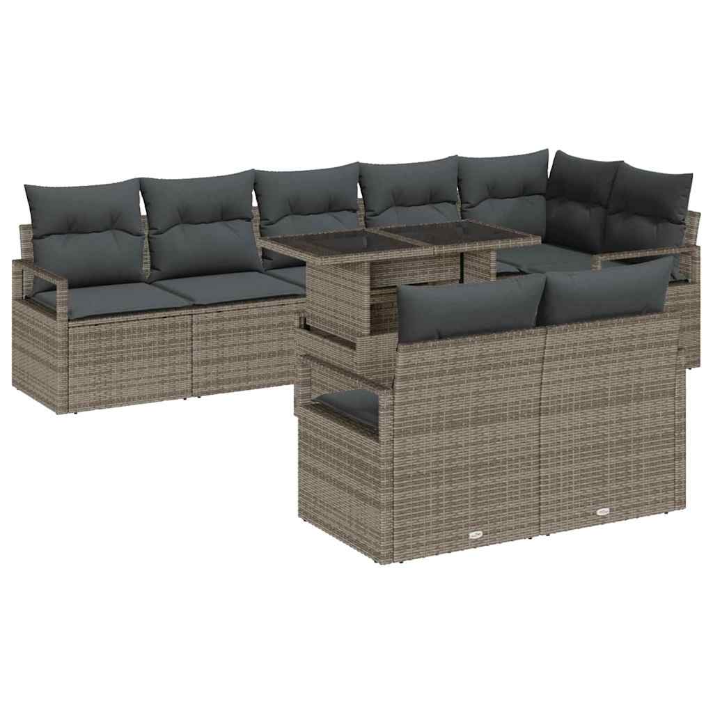 Kerti Kanapé Szett párnával tárolóval 9 pcs Szürke Poli rattan