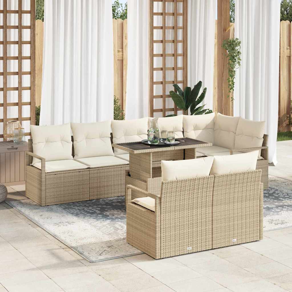 Kerti Kanapé Szett tárolóval 9 pcs Bézs Poli rattan