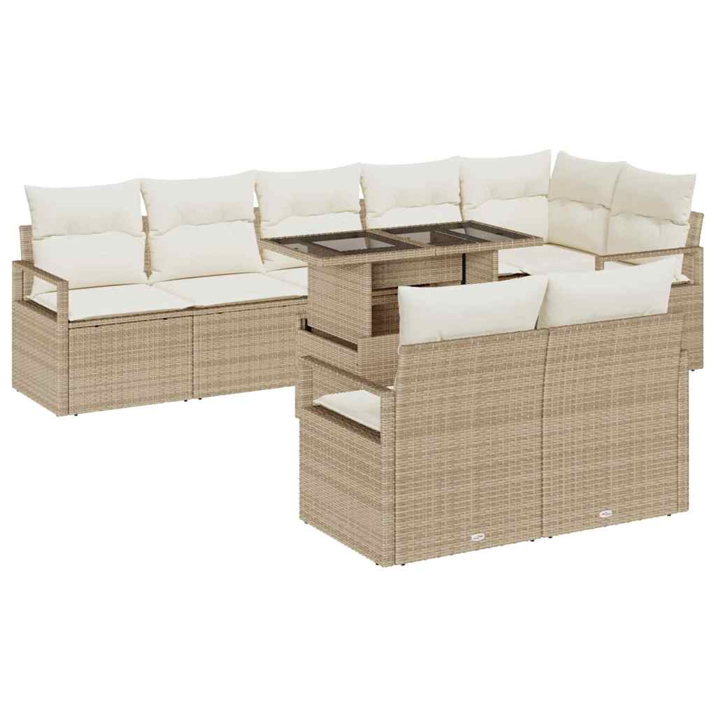 Kerti Kanapé Szett tárolóval 9 pcs Bézs Poli rattan