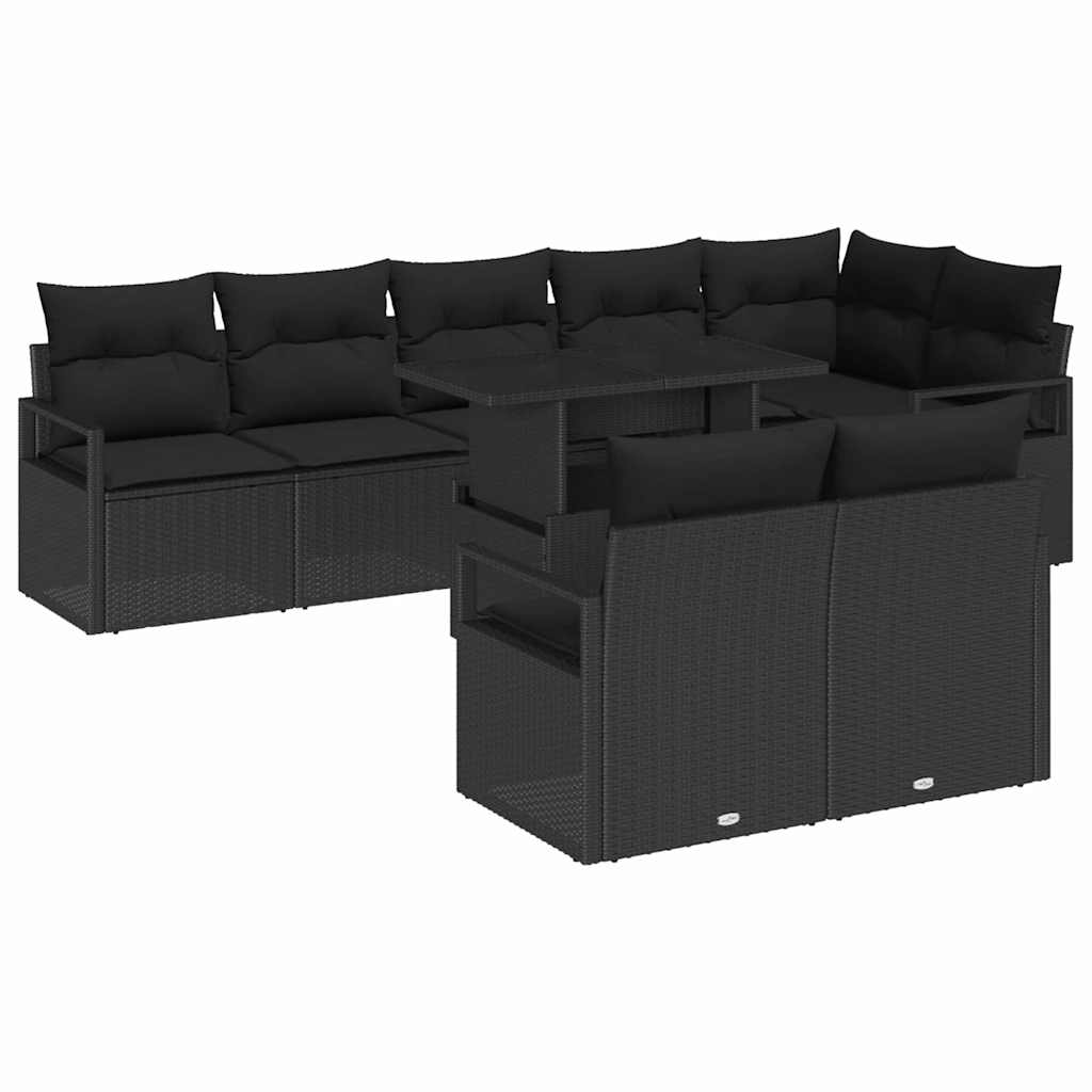 Kerti Kanapé Szett tárolóval 9 pcs Fekete Poli rattan