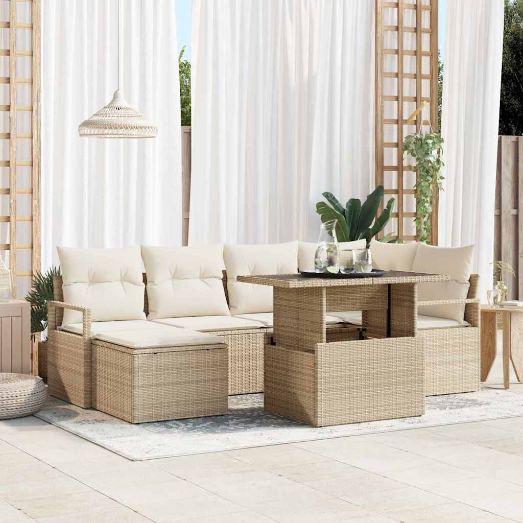 Kerti Kanapé Szett tárolóval 7 pcs Bézs Poli rattan