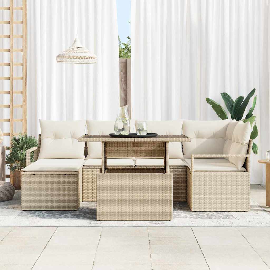 Kerti Kanapé Szett tárolóval 7 pcs Bézs Poli rattan