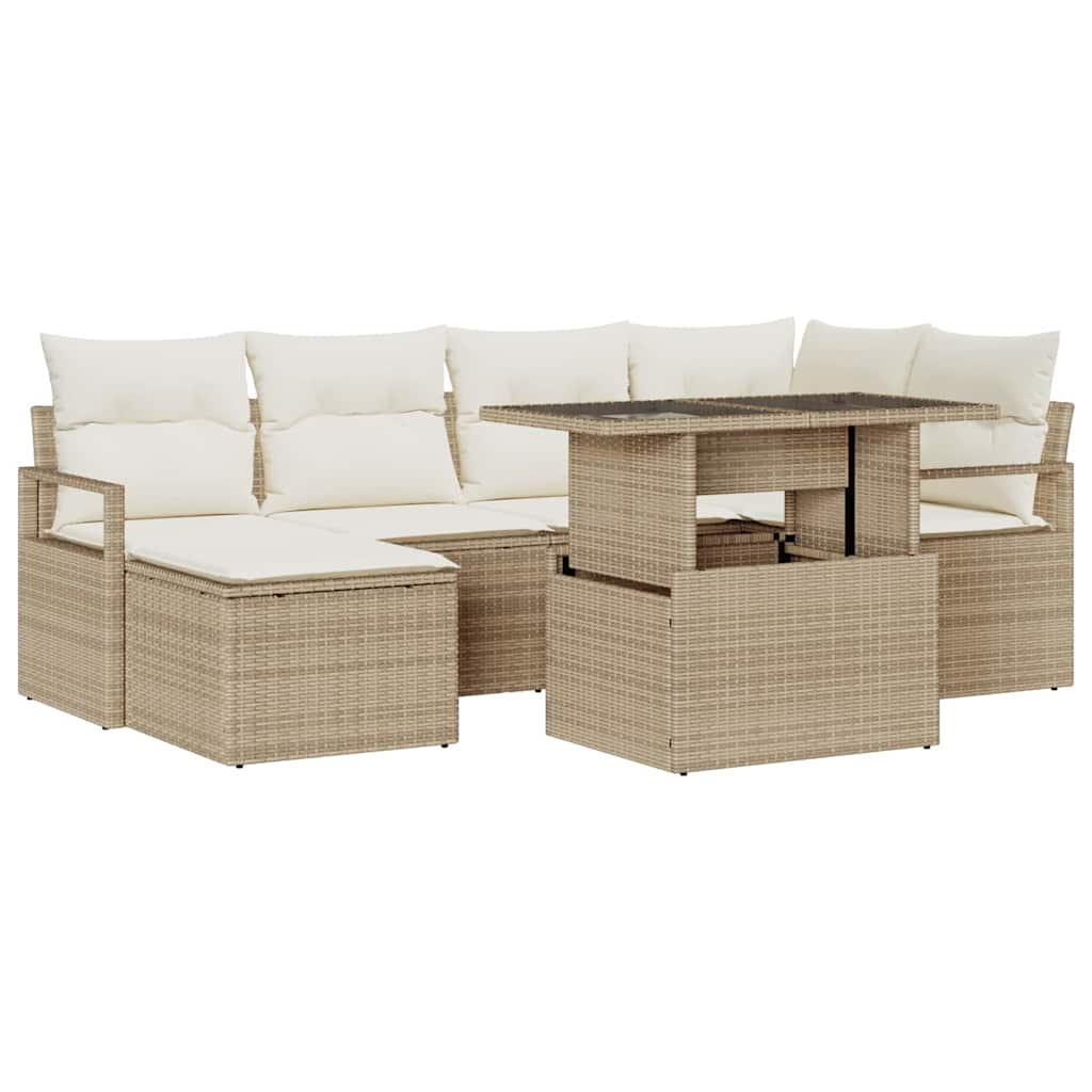 Kerti Kanapé Szett tárolóval 7 pcs Bézs Poli rattan