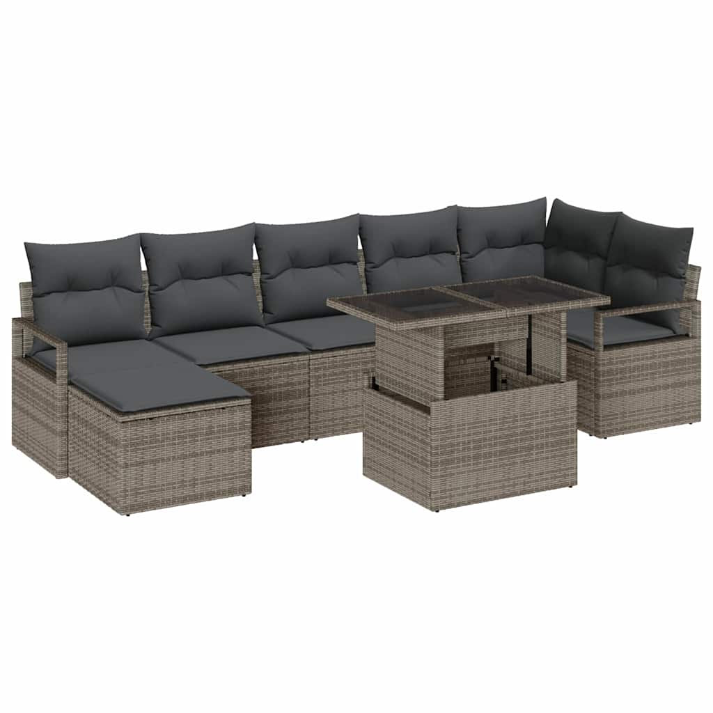 Kerti Kanapé Szett tárolóval 8 pcs Szürke Poli rattan